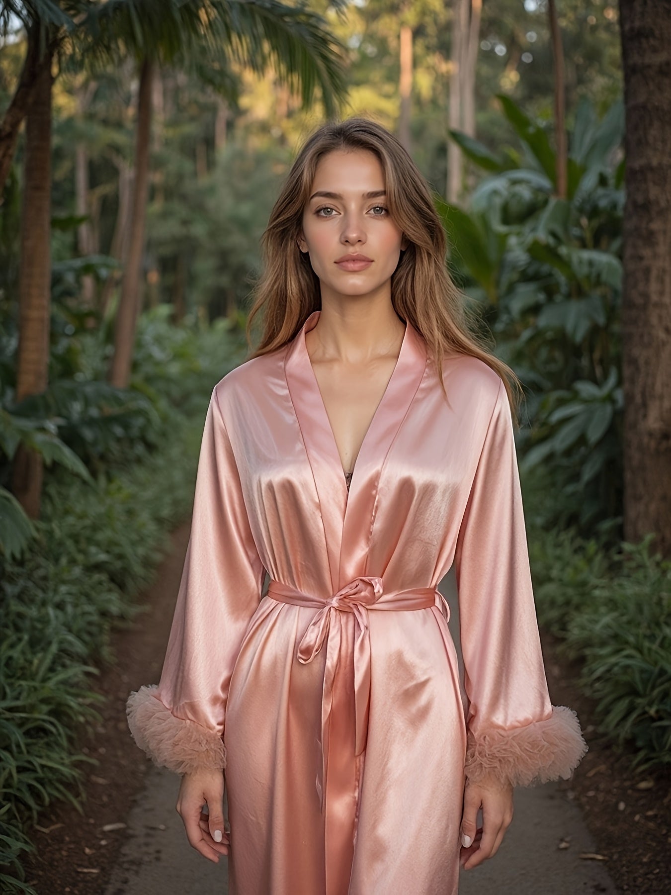 Elegante Franse Satijnen Bridesmaid Ochtendjas met Ceintuur