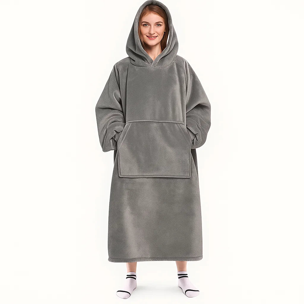 Knusse Deken Hoodie met Oogmasker | Oversized Sherpa Hoodie met Buikzak & Duimgaten