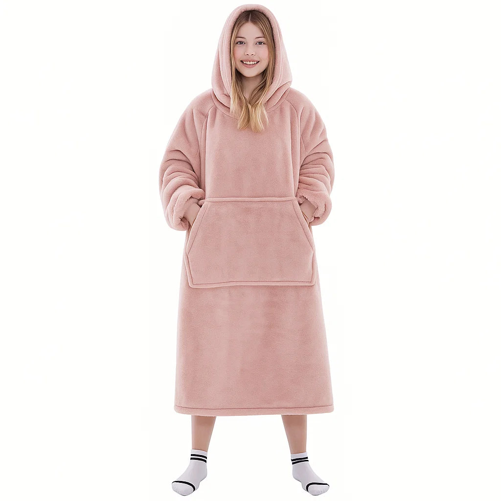 Knusse Deken Hoodie met Oogmasker | Oversized Sherpa Hoodie met Buikzak & Duimgaten