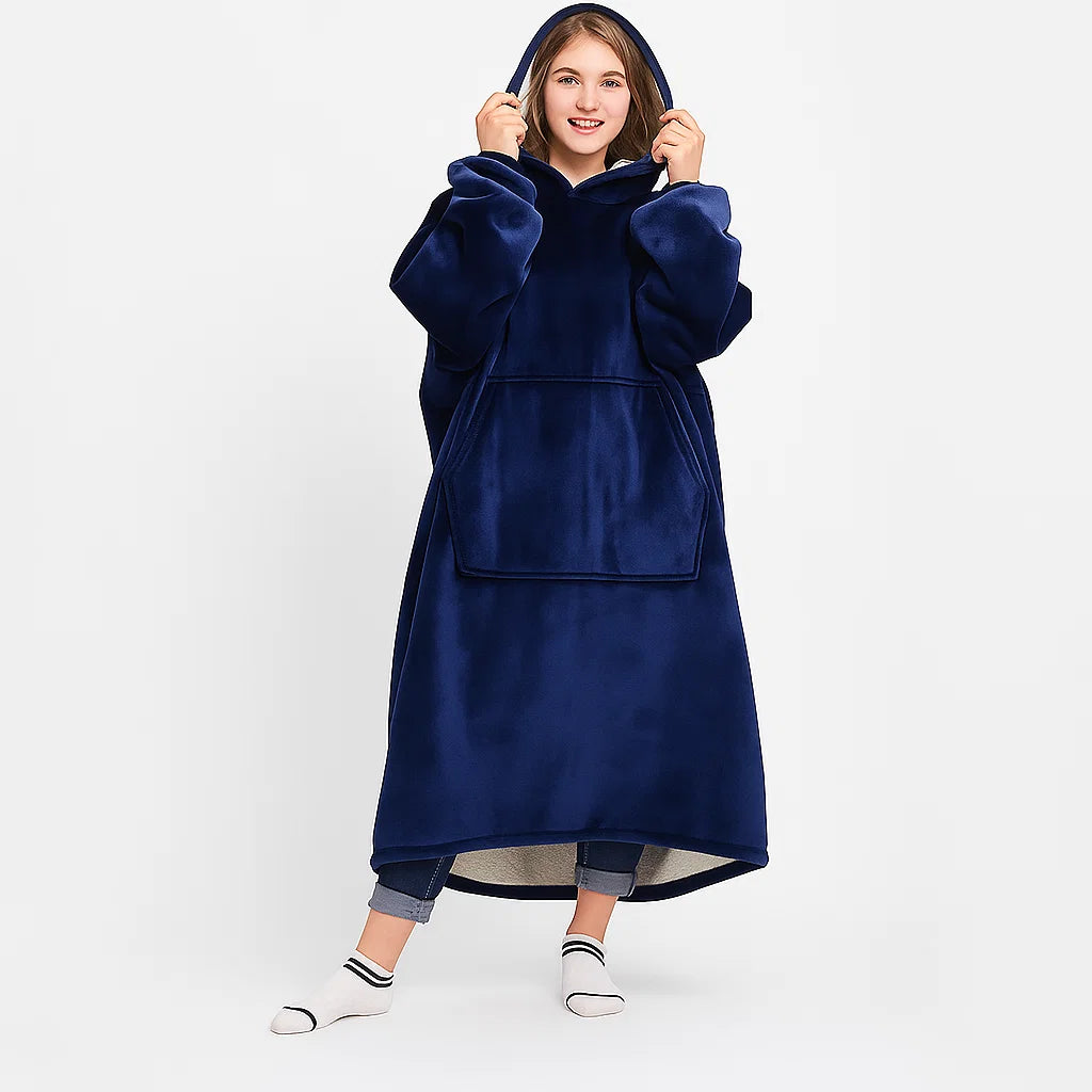 Knusse Deken Hoodie met Oogmasker | Oversized Sherpa Hoodie met Buikzak & Duimgaten