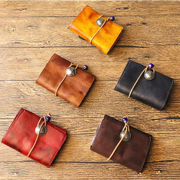 Vintage Leren Bifold Portemonnee – Compacte Munt- en Kaartenhouder voor Dagelijks Gebruik