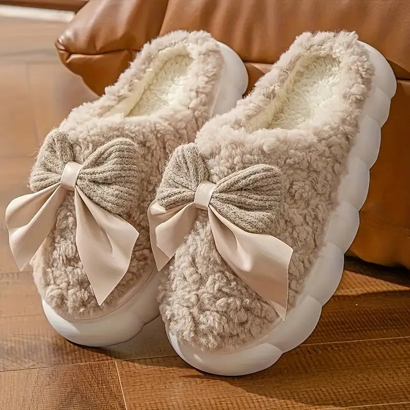Gezellige Herfst-Winter Pantoffels voor Dames – Fluwelen Binnenvoering met Schattig Strikje