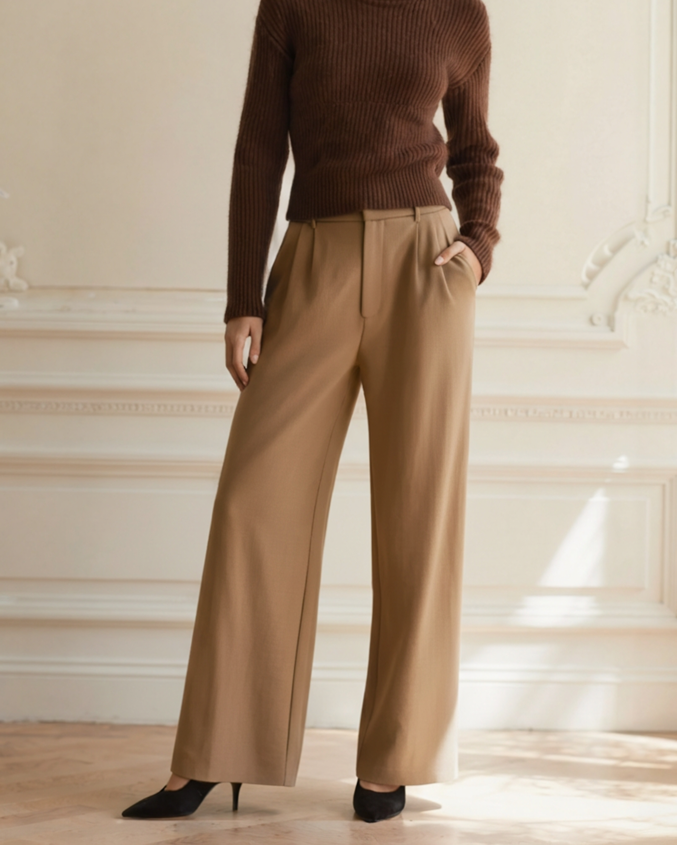 Dames Wide-Leg Broek – Elegante Hoge Taille, Getailleerde Pasvorm & Kantoorproof