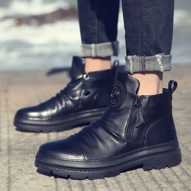 Leren Motor- en Werklaarzen voor Heren – Waterdicht, Antislip, Comfortabel, Duurzaam Veiligheidsschoeisel