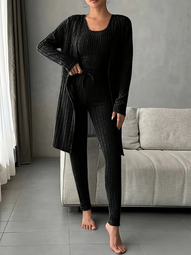 Lounge Edit 3-Delige Ribbed Set voor Dames – Comfortabel & Stijlvol Loungepak