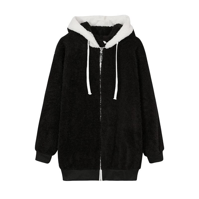 Pluche Jas met Capuchon – Warme Zip-Up Fleece Jas voor Herfst Winter