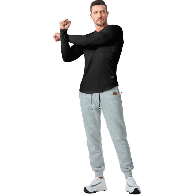 Heren Slim Fit Geribd Longsleeve Shirt – Casual Katoenen V-hals Top