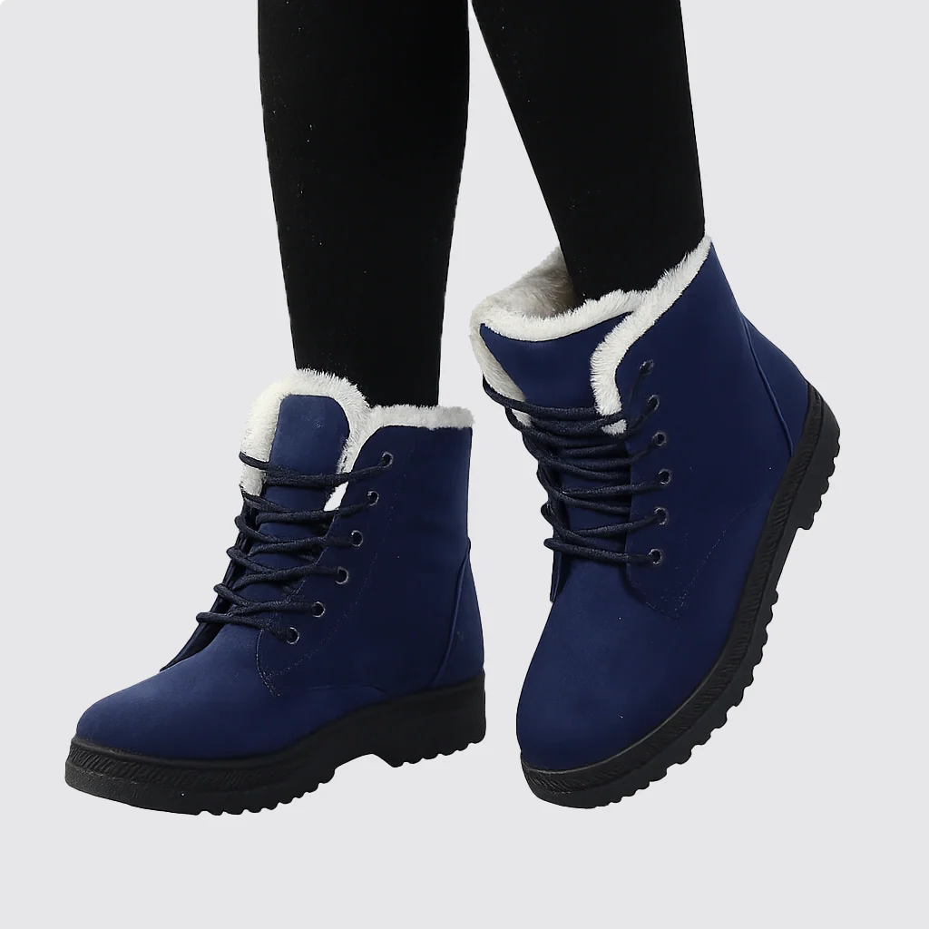 Dames Winter Snowboots – Warme Enkelboots met Veters, Bontvoering en Antislip Zool