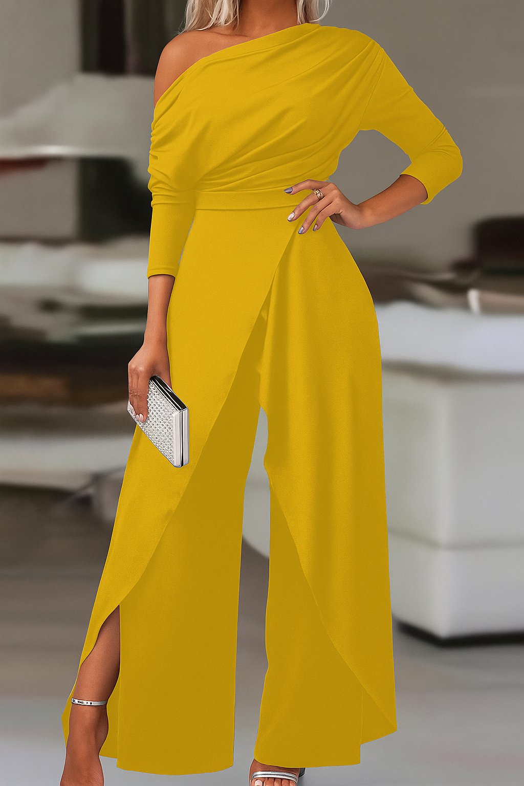 Effen Wrap Jumpsuit met Splitpijp – Elegant, Comfortabel & Trendy