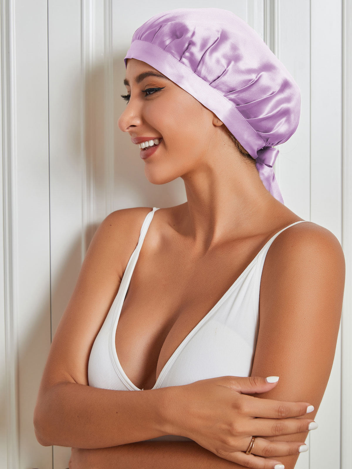 (1+1) Luxe Zijde Slaapmuts met Elegante Strikken – Zachte Haarbescherming & Comfort voor de Nacht