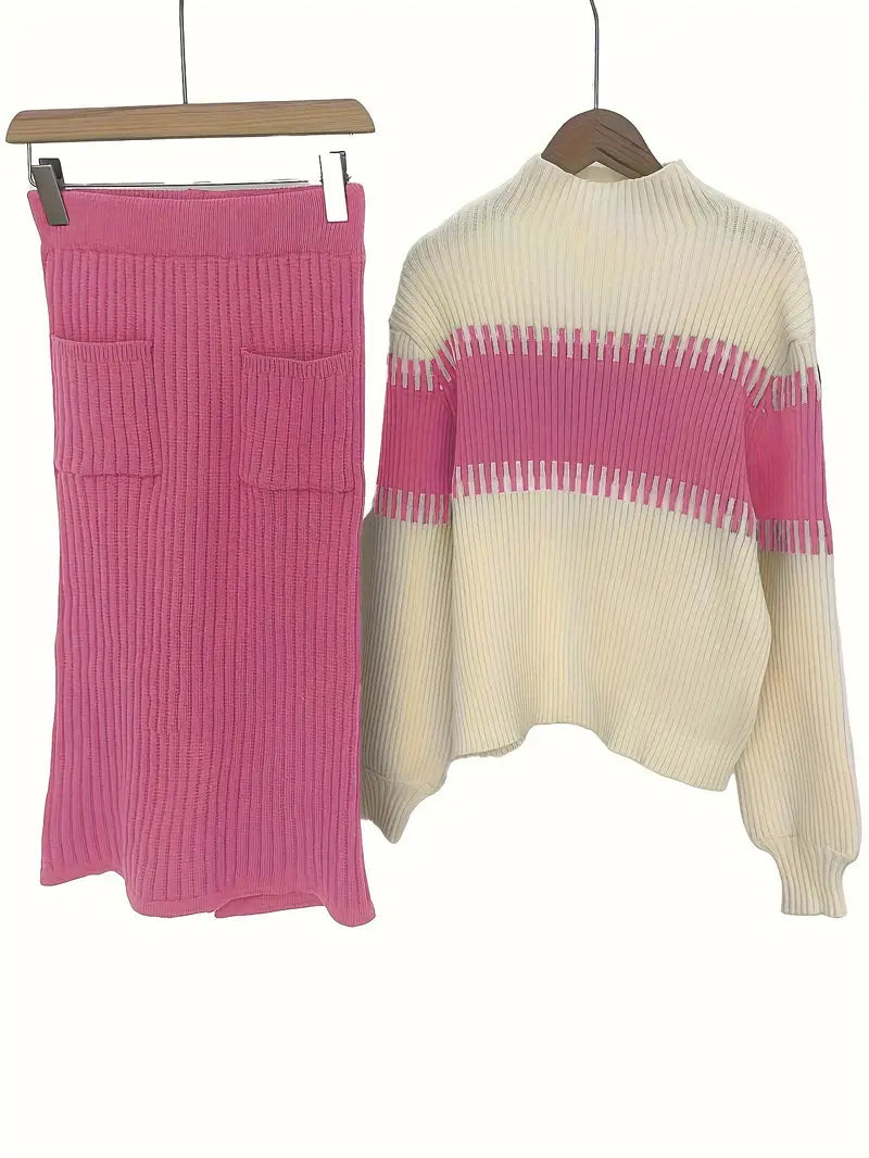 Elegante Gebreide Co-Ord Set voor Dames – Slim Fit, Zacht Panelontwerp, Alledaagse Chic