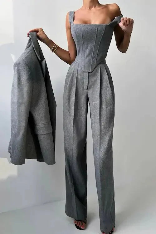 Dames 3-delige Pantalonset – Elegante Blazer, Top & Broek voor Werk of Speciale Gelegenheden