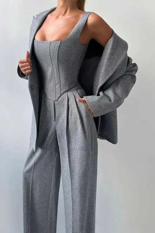 Dames 3-delige Pantalonset – Elegante Blazer, Top & Broek voor Werk of Speciale Gelegenheden