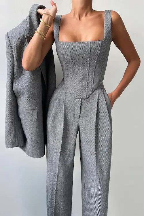 Dames 3-delige Pantalonset – Elegante Blazer, Top & Broek voor Werk of Speciale Gelegenheden