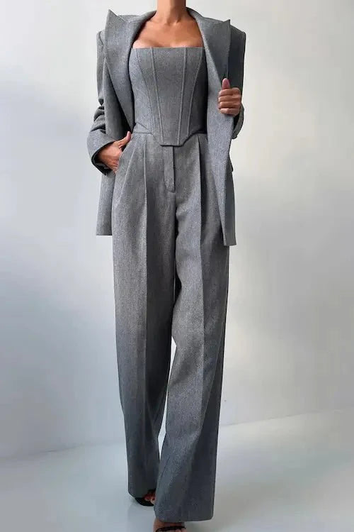 Dames 3-delige Pantalonset – Elegante Blazer, Top & Broek voor Werk of Speciale Gelegenheden