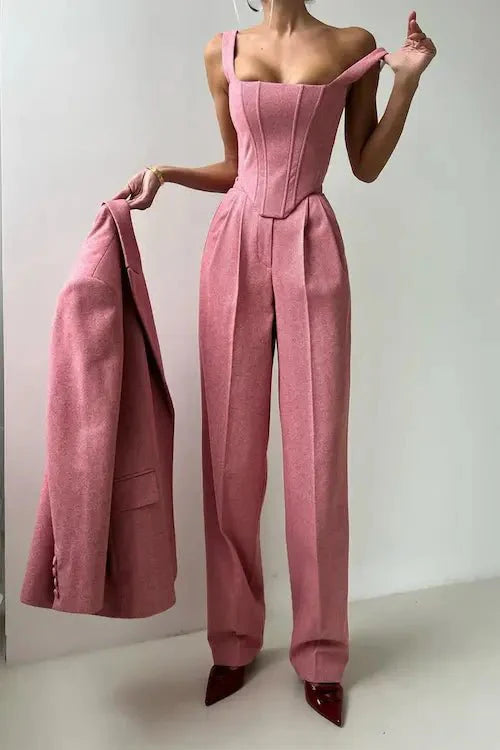 Dames 3-delige Pantalonset – Elegante Blazer, Top & Broek voor Werk of Speciale Gelegenheden
