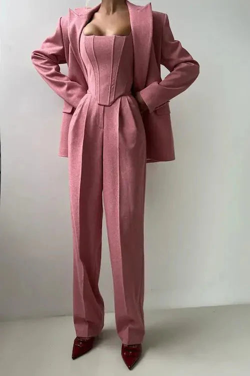 Dames 3-delige Pantalonset – Elegante Blazer, Top & Broek voor Werk of Speciale Gelegenheden