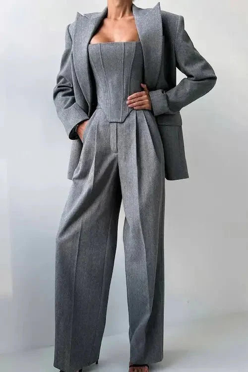 Dames 3-delige Pantalonset – Elegante Blazer, Top & Broek voor Werk of Speciale Gelegenheden