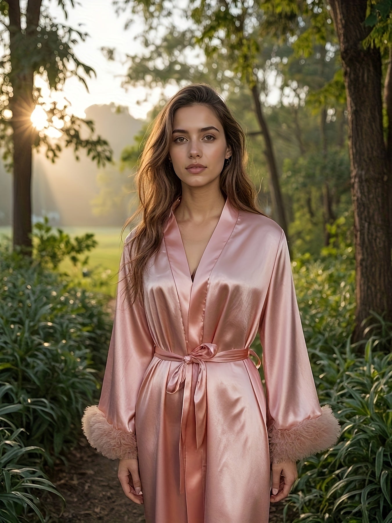 Elegante Franse Satijnen Bridesmaid Ochtendjas met Ceintuur
