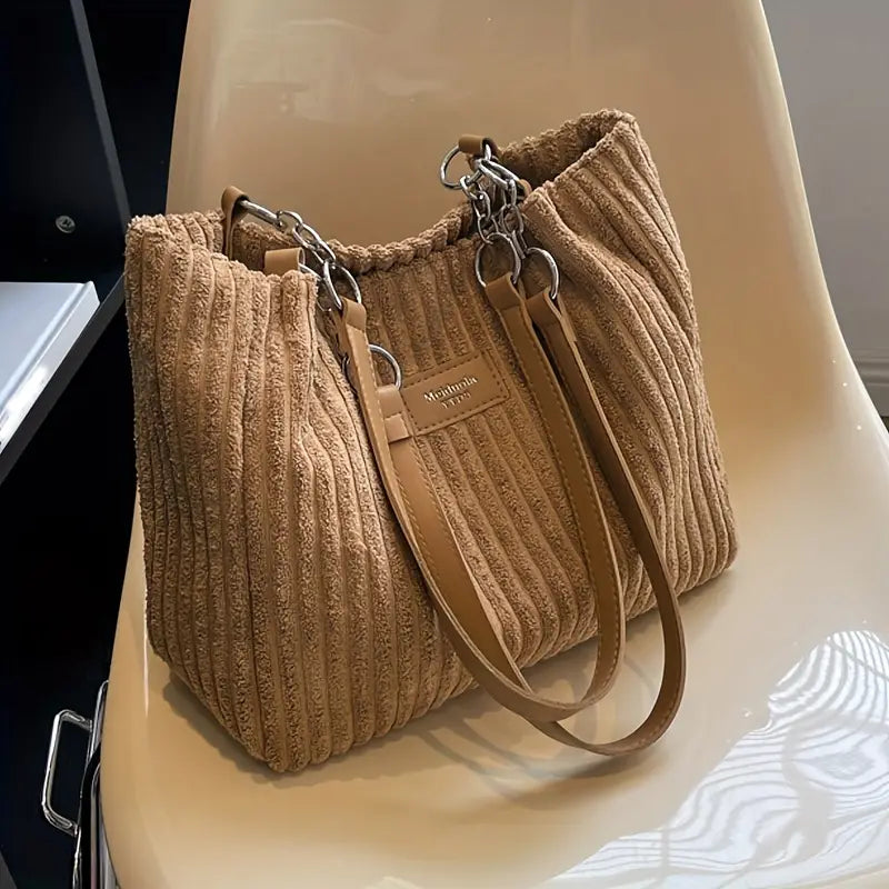Katoen Corduroy Tas – Stijlvolle & Ruime Tote met Verstelbare Schouderriem