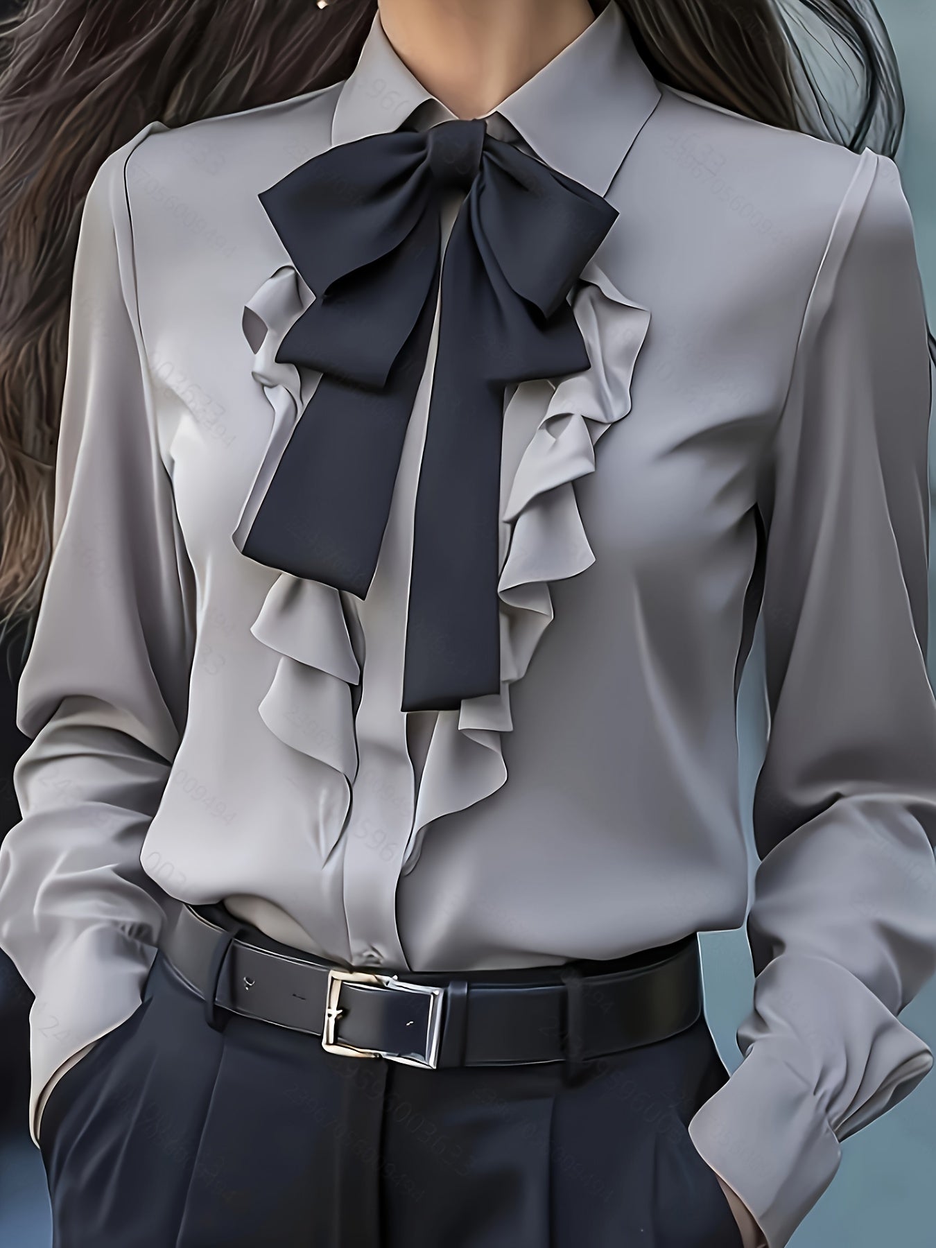 Langsleeve Blouse Met Knoopsluiting En Gerimpelde Strik – Elegante Damesblouse Voor Zakelijk & Casual