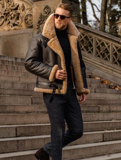 Heren Leren Jas met Shearling Voering – Warm & Tijdloos Ontwerp