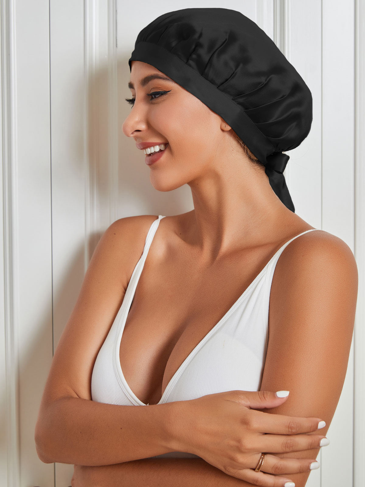 (1+1) Luxe Zijde Slaapmuts met Elegante Strikken – Zachte Haarbescherming & Comfort voor de Nacht
