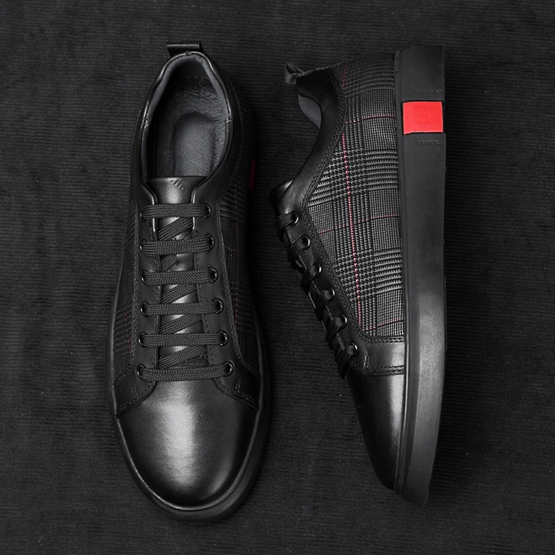 Leren Sneakers Heren – Handgemaakte Casual Schoenen met Geruit Design en Comfortabel Voetbed