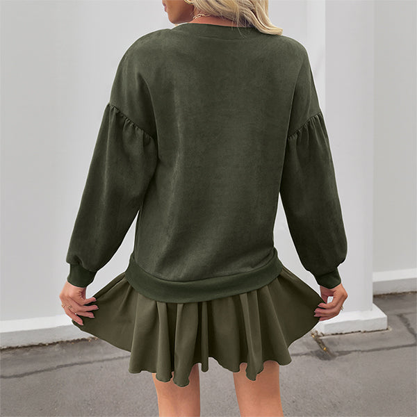 Dames Modejurk met Voor Knopen, Lange Mouwen en Gelaagde Rimpelzoom – Casual en Elegant