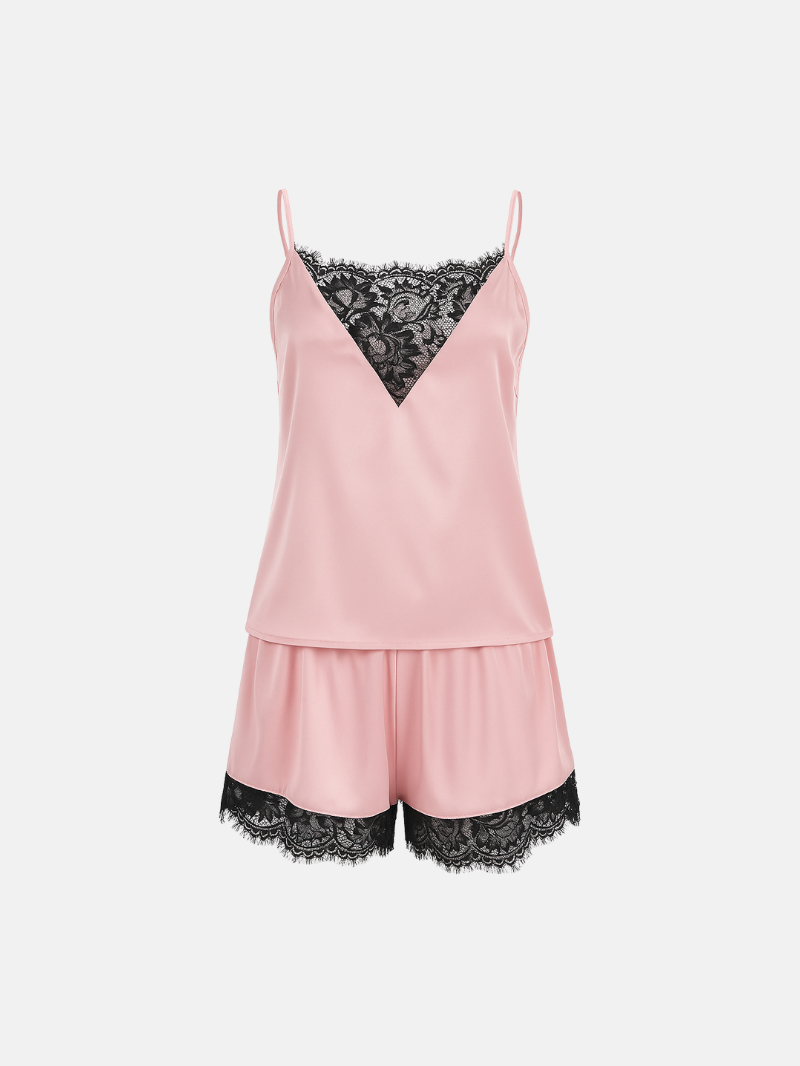Zijdezacht Satijnen V-Hals Cami & Shorts Set – Rugloze Damespyjama voor Koele Zomernachten