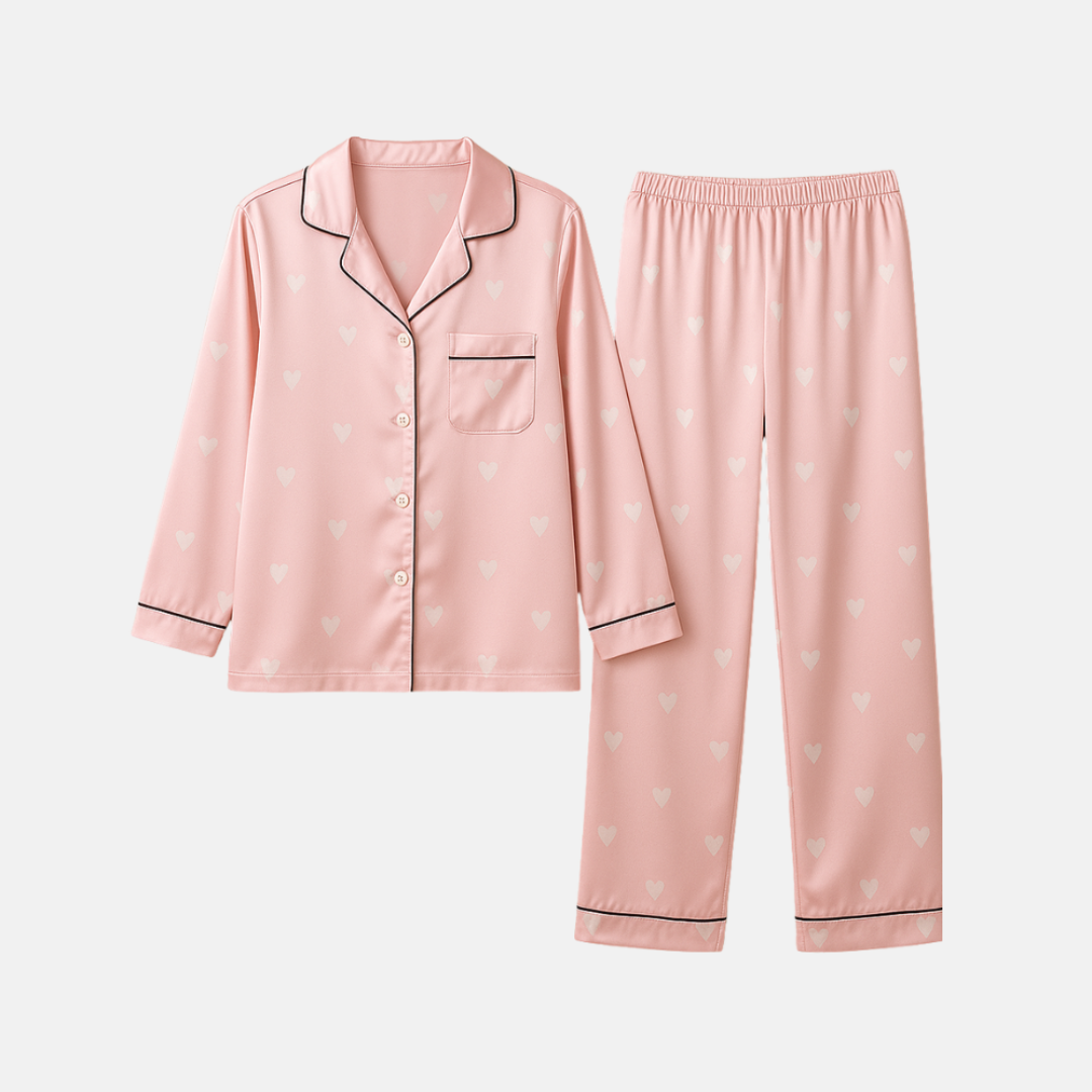 Dames IJszijde Pyjama Set – Zomer Loungewear met Lange Mouwen en Broek in Imitatiezijde