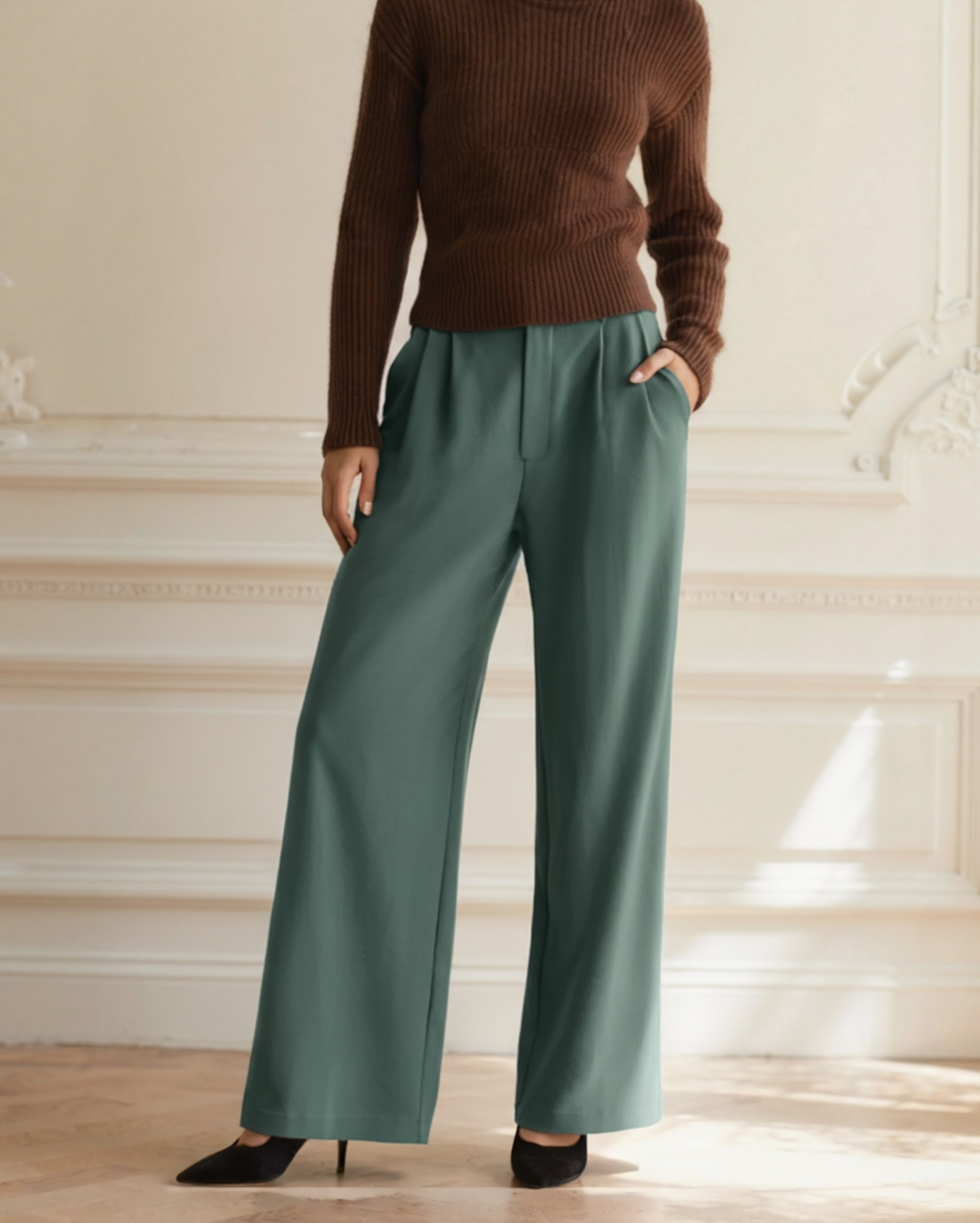 Dames Wide-Leg Broek – Elegante Hoge Taille, Getailleerde Pasvorm & Kantoorproof
