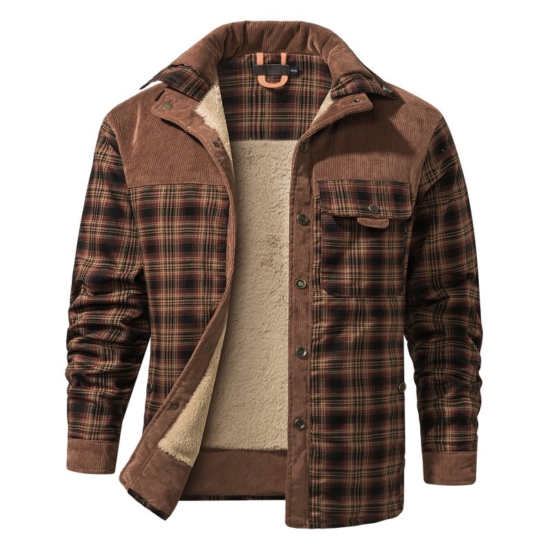 Casual Heren Geruite Jas – Comfortabele Outdoor Fleece Gevoerd Jack