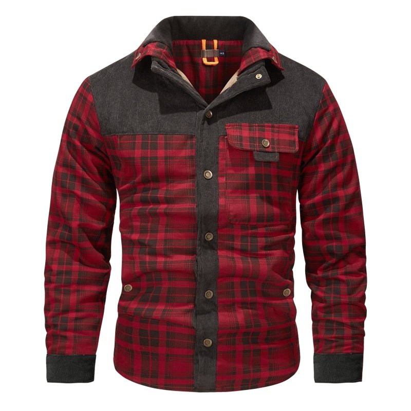 Casual Heren Geruite Jas – Comfortabele Outdoor Fleece Gevoerd Jack