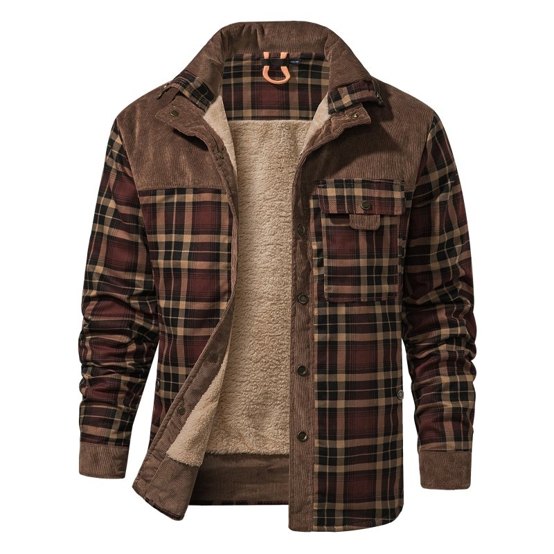 Casual Heren Geruite Jas – Comfortabele Outdoor Fleece Gevoerd Jack