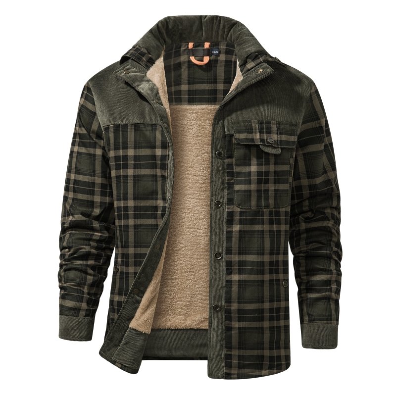 Casual Heren Geruite Jas – Comfortabele Outdoor Fleece Gevoerd Jack