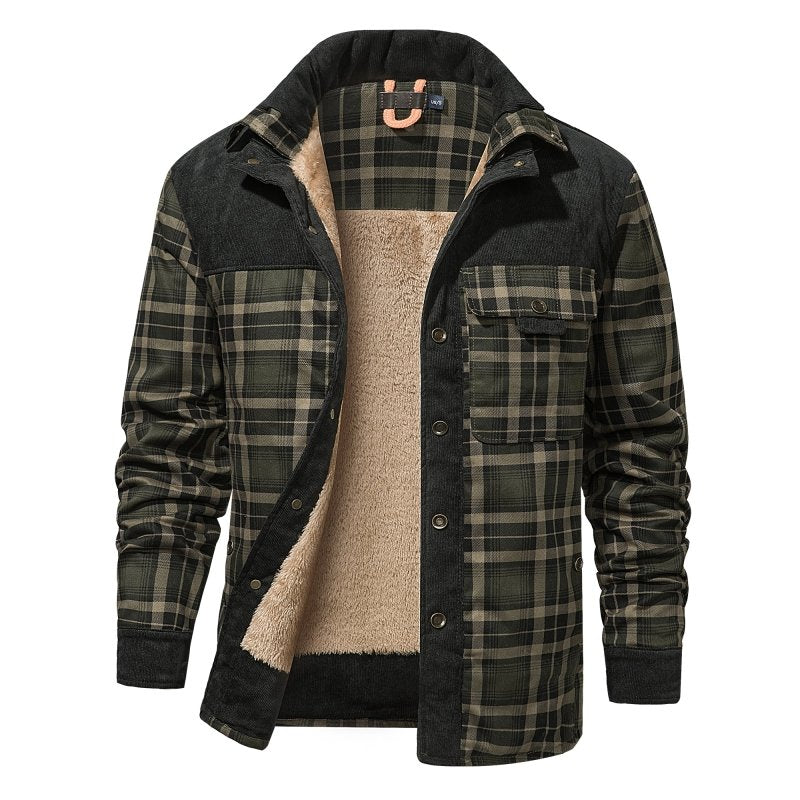 Casual Heren Geruite Jas – Comfortabele Outdoor Fleece Gevoerd Jack