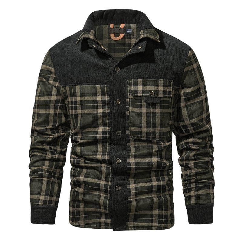 Casual Heren Geruite Jas – Comfortabele Outdoor Fleece Gevoerd Jack