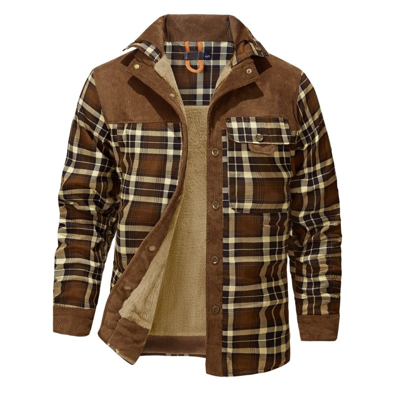 Casual Heren Geruite Jas – Comfortabele Outdoor Fleece Gevoerd Jack