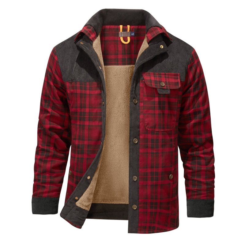 Casual Heren Geruite Jas – Comfortabele Outdoor Fleece Gevoerd Jack