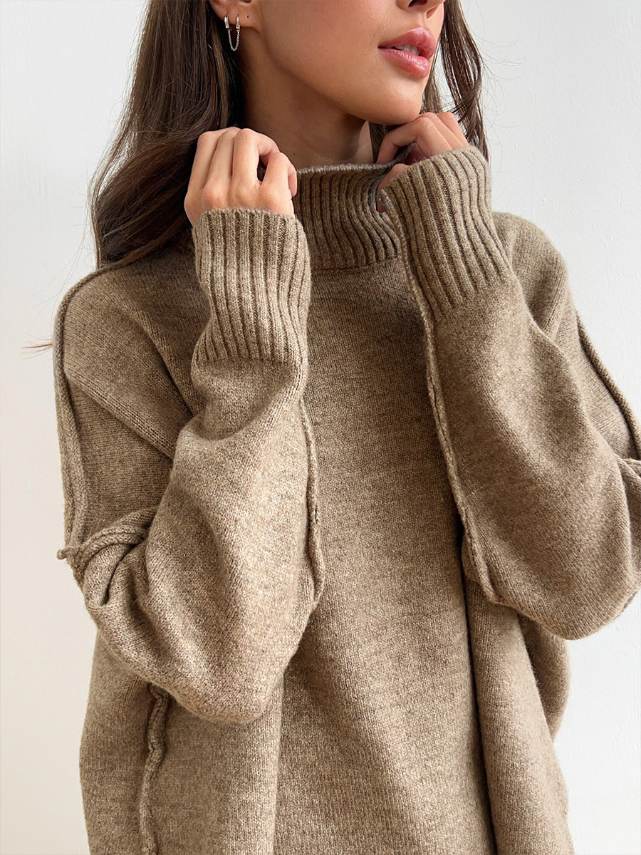 Effen Gebreid Set met Coltrui – Comfortabele Trui & Broek in Tijdloze Stijl