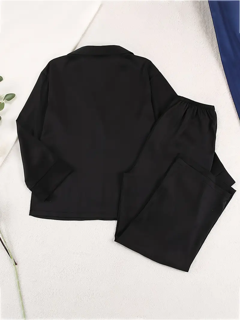 2-Pack Dames Satijnen Pyjamaset met Lange Mouwen – Zachte & Ademende Loungewear voor Alle Seizoenen