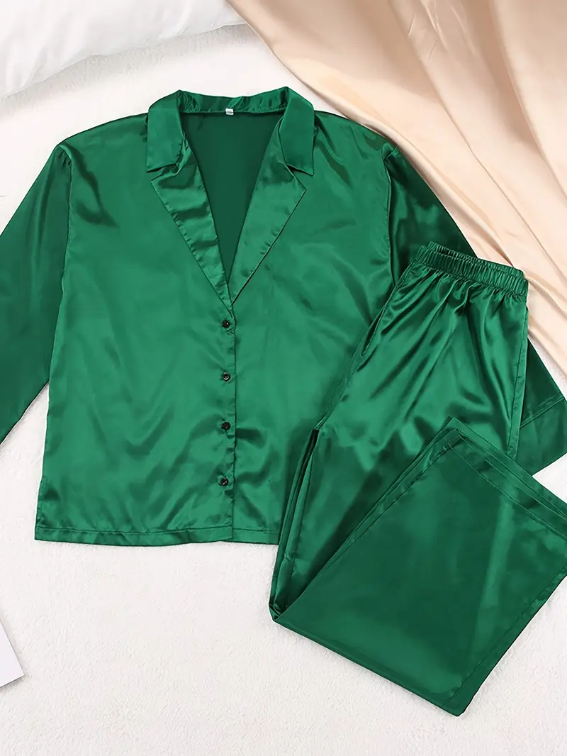 2-Pack Dames Satijnen Pyjamaset met Lange Mouwen – Zachte & Ademende Loungewear voor Alle Seizoenen