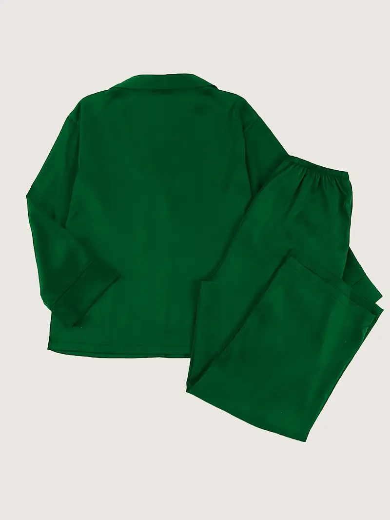 2-Pack Dames Satijnen Pyjamaset met Lange Mouwen – Zachte & Ademende Loungewear voor Alle Seizoenen