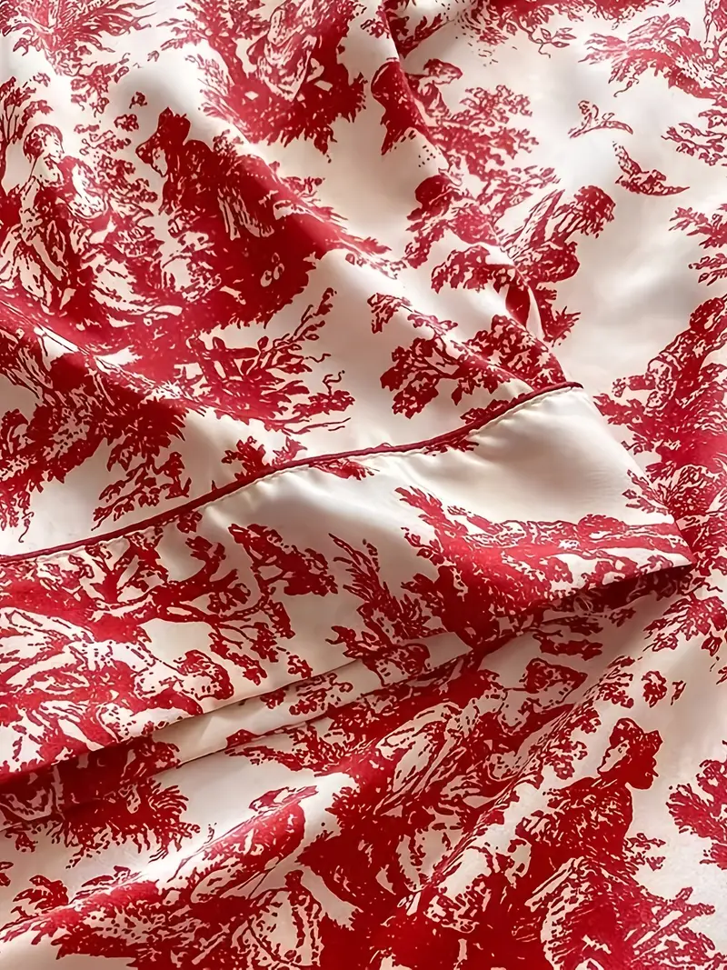 Elegante Zijdeachtige Damespyjama met Inktprint – Zachte & Ademend Loungewear voor Lente en Herfst