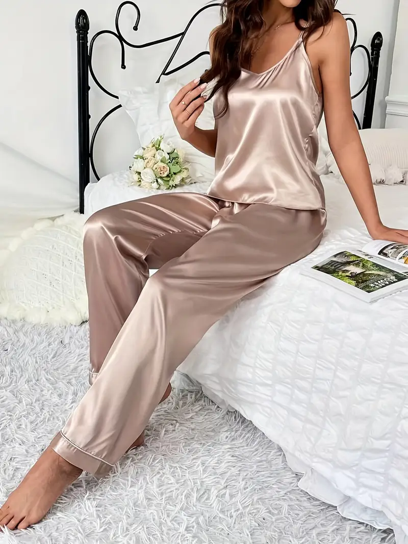 Luxe Dames Pyjamaset van Moerbei Zijde – V-Hals Cami Top & Lange Broek voor Slaap & Lounge