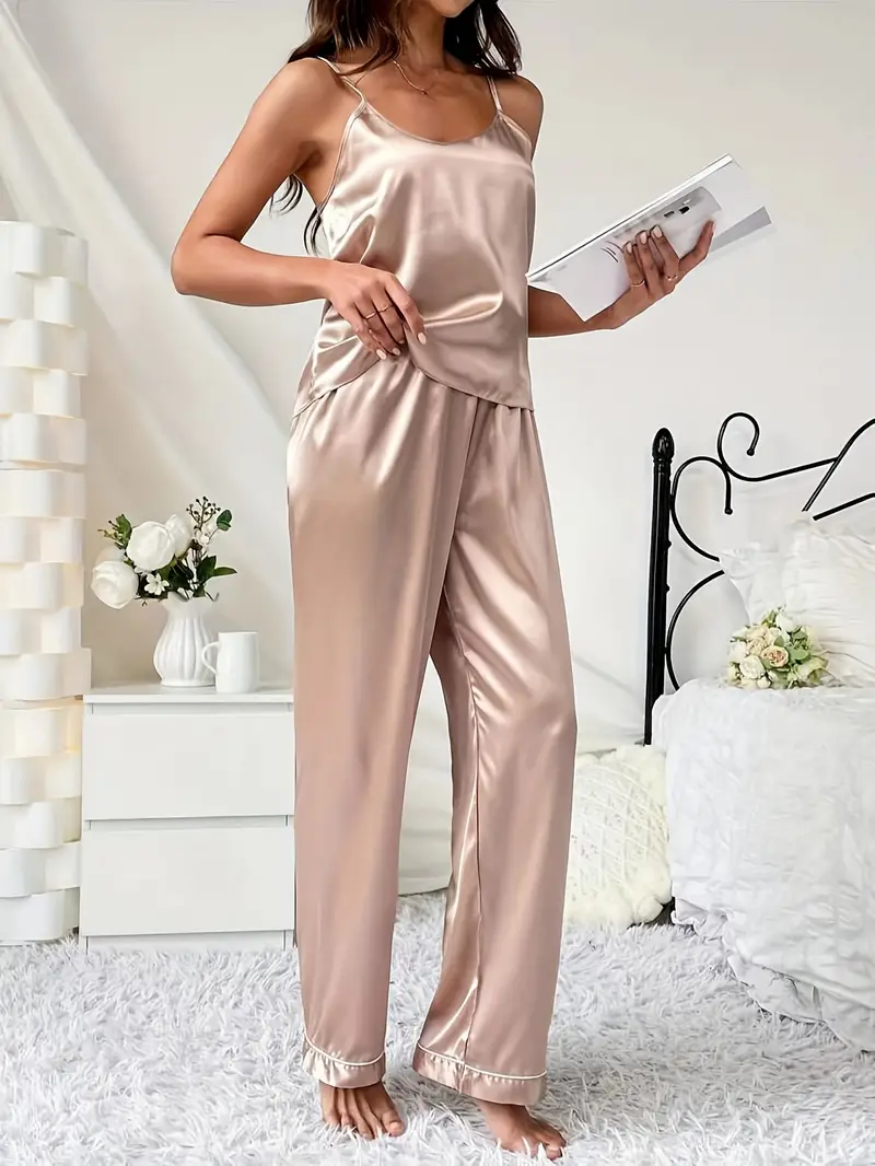 Luxe Dames Pyjamaset van Moerbei Zijde – V-Hals Cami Top & Lange Broek voor Slaap & Lounge