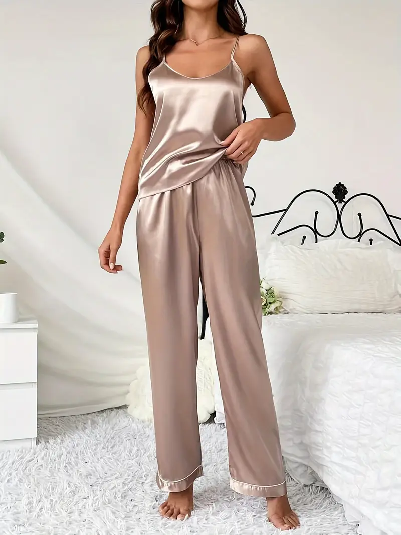 Luxe Dames Pyjamaset van Moerbei Zijde – V-Hals Cami Top & Lange Broek voor Slaap & Lounge