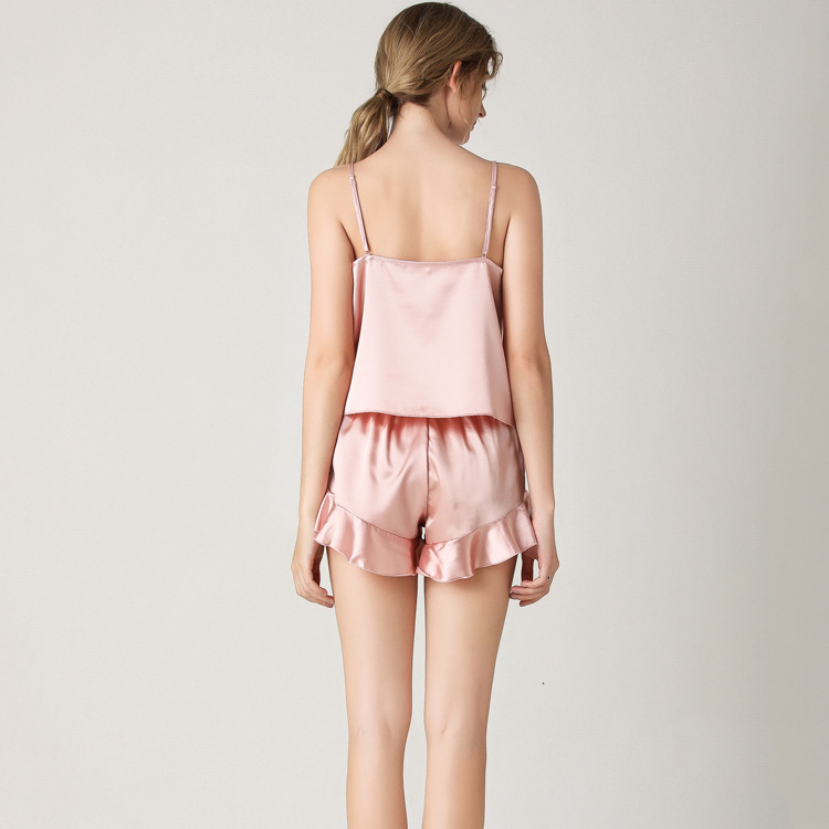 Dames Zijdezachte Pyjamaset – V-Hals Camisole & Shorts van Imitatiezijde voor Loungewear