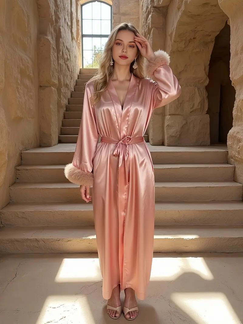 Luxe Satijnen Kamerjas met Kant voor Dames – Zijdezachte Loungewear met Elegante Mouwafwerking